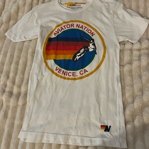 Aviator Nation White Tee with Red and Yellow Accents